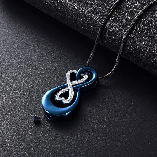 Infinity Love Urn Pendant Stainless Steel Snake Chain Cremation Jewelry for Ashes for Woman Free Filling Tools Include Blue