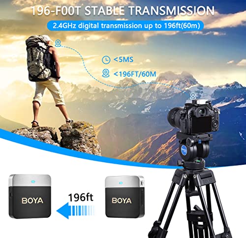 BOYA Wireless Lavalier Microphone 2.4GHz Duan Channel Wireless Micrrophone System with Transmitter and 1 Receiver for Camera iPhone Android Phone Video Recording YouTube Vlog Live Streaming (BY-M1V1) BY-M1V1