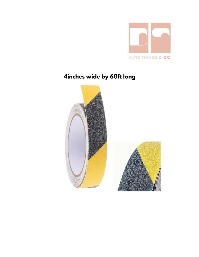 Cute Things and CC Anti-Slip Safety Grip Tape: 4inx60ft Non-Skid Tread Tape with High Traction Grit, Yellow & Black Marking Self-Adhesive Tape for Stairs, Steps, Deck