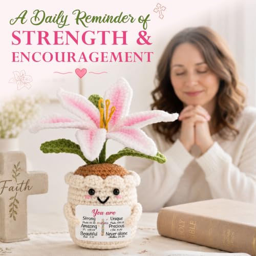 OASSIE Christian Gifts for Women - Emotional Support Crochet Flowers Lily Pink Lily - You Are