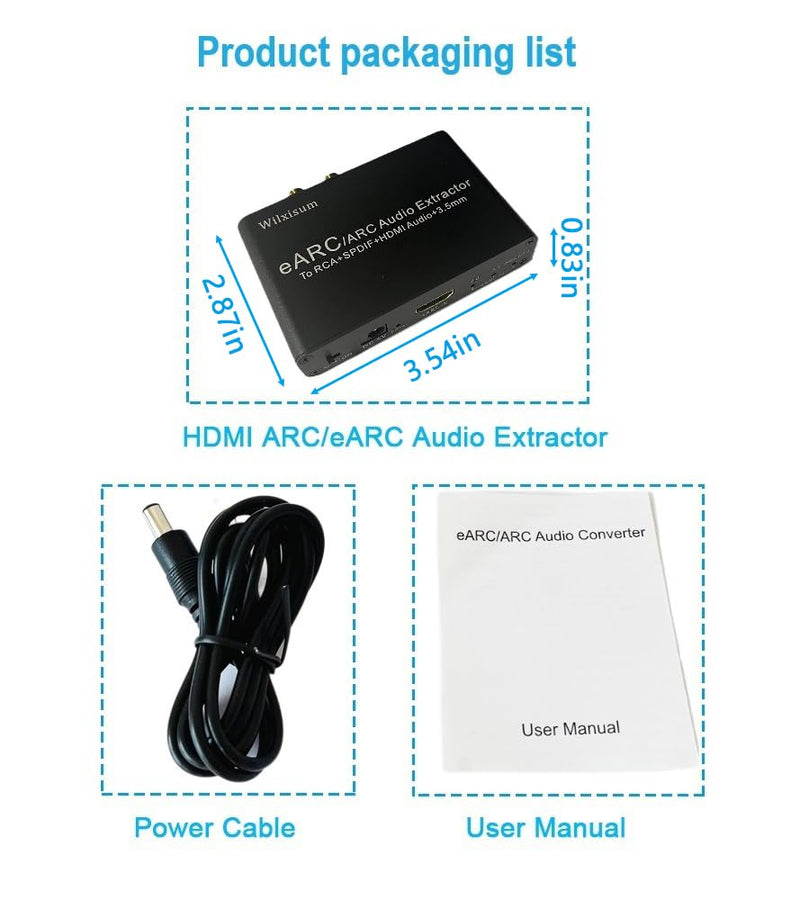 HDMI Earc/Arc Audio Extractor/Adapter, HDMI Earc/Arc to RCA R/L, Optical, 3.5mm Audio Converter