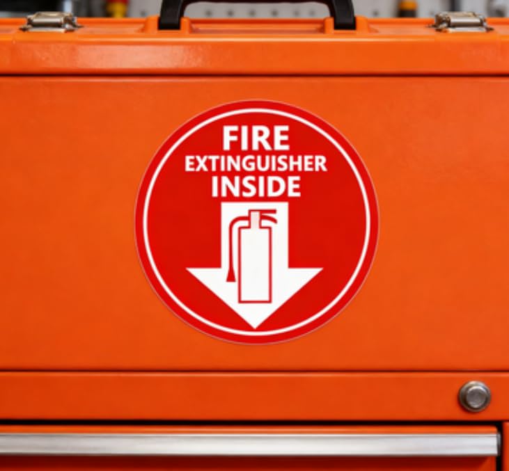 12 Pcs Fire Extinguisher Inside Signs Stickers,4 Inches Self Adhesive Decals Vehicle Safety Signage Safety Warning Stickers(Red)