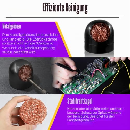 Swpeet 6 x Black Soldering Tip Cleaner Set, Soldering Iron Tip Cleaning Wire and Holder, Coiled Brass Sponge, 1 x Ball Shell Holder with 5 Pieces Brass Cleaning of Soldering Iron and Tips