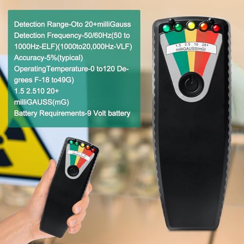 K2 EMF Meter, K2 EMF Meter, Radiation Meter, Handheld Emf Meter, 14.3 x 2.9 x 5.3 cm Radiation Detector Portable for Home, Office and Outdoor Inspections, 50 Hz - 20,000 Hz, Black