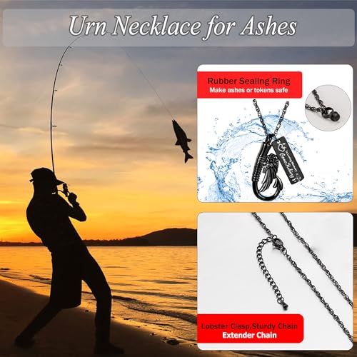 Gredstar Fishing Urn Necklace for Ashes, Angel Wing Hook Memorial Pendant