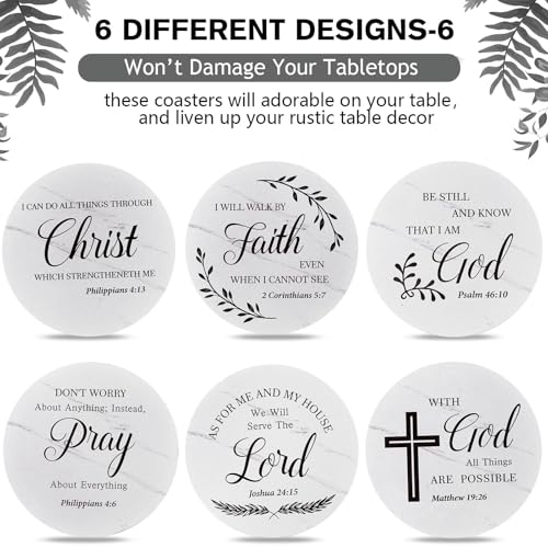 Hushee Christmas Wooden Coasters Set of 6 with Bible, White Marble