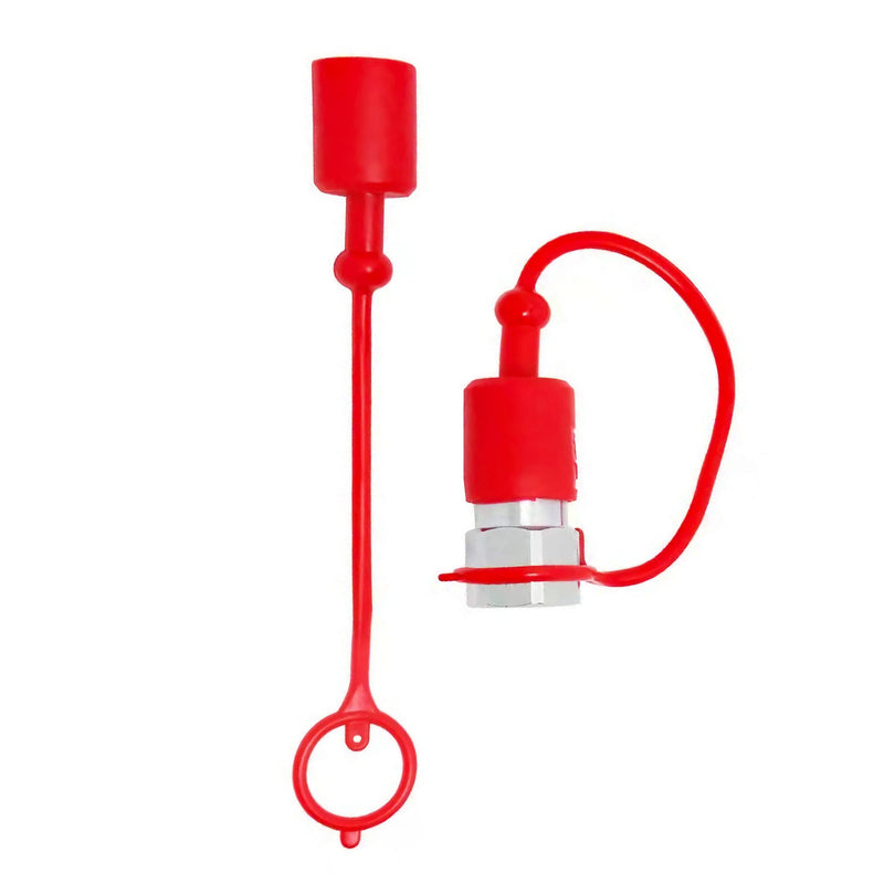 [Australia - AusPower] - 2sets 1/4 ISO A Hydraulic Coupler Male Dust Cap and Female Plug Cover,ISO A Pioneer Style Hydraulic Quick Disconnects Port Plug Cover Fittings,Red Cap with Retaining Ring Keeps Cap Connected to Hose 