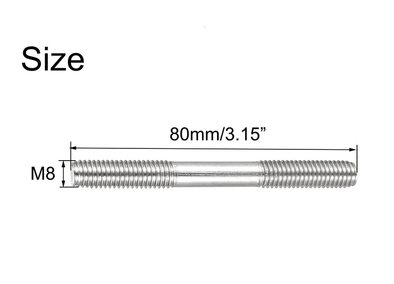 [Australia - AusPower] - M8x80mm Double End Threaded Bolt, 304 Stainless Steel Double End Threaded Stud Screw Bolt, 8Pcs M8 x 80mm Double Threaded 