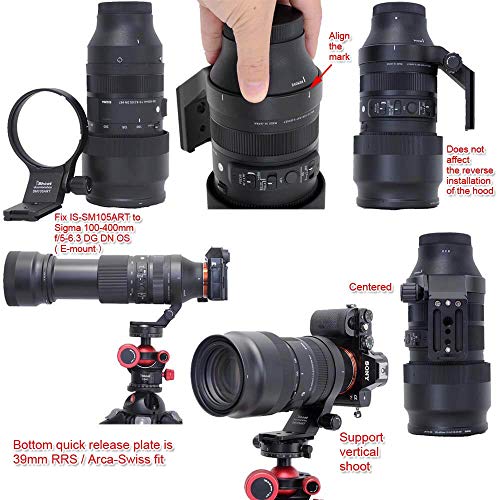 82mm Tripod Mount Ring Lens Collar Compatible with Sigma 105mm f/1.4 DG HSM Art & 100-400mm f/5-6.3 DG DN OS, Lens Support Holder Bracket Bottom is Arca-Swiss Fit Quick Release Plate Dovetail Groove