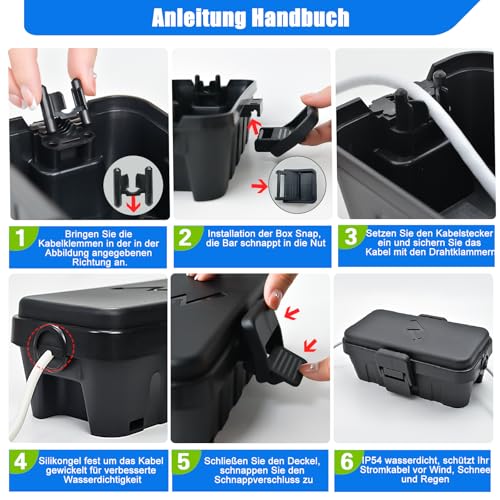 Hrensaw Small Weatherproof Electrical Connection Box (Inner Dimensions: 14 x 7.5 x 5.5 cm), IP54 Waterproof Cable Security Box for Protection of Timers, Extension Cables, Festive Lights, Black Klein 1