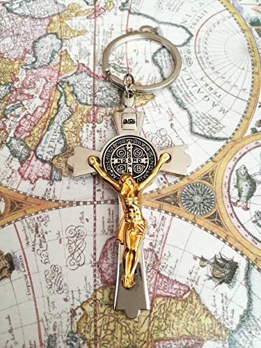 St Benedict Crucifix Keyring - Jesus Cross Religious Keychain