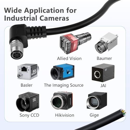 Alvin's Cables HR10A-7P-6S Hirose 6 Pin Female to Open End Power I/O Cable for Sony CCD, Basler, Keyence, Cognex, Baumer, Hikvision Industrial Camera, High Flex Shielded C-Type 32.8ft/10m Right angle 6 Pin C-Type