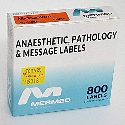 [Australia - AusPower] - Midazolam Anesthetic Syringe Labels - Box of 800 Labels on roll (1" core) in Box. Printed in Australia by Specialist Medical Printer. Latex-Free Adhesive. 