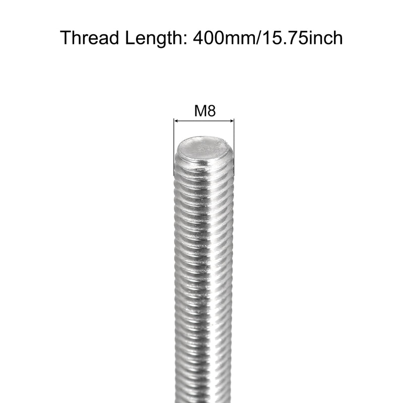 MECCANIXITY Fully Threaded Rod M8 x 400mm 1.25mm Thread Pitch 304 Stainless Steel Right Hand Threaded Rods Bar Studs