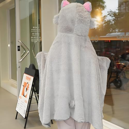 Anime Wearable Blanket Cloak Hoodie Cosplay Costume Hooded Cloaks Cape Soft Shawl Wrap Nap 58.2 x 41.3 in One Size Greyhui-a