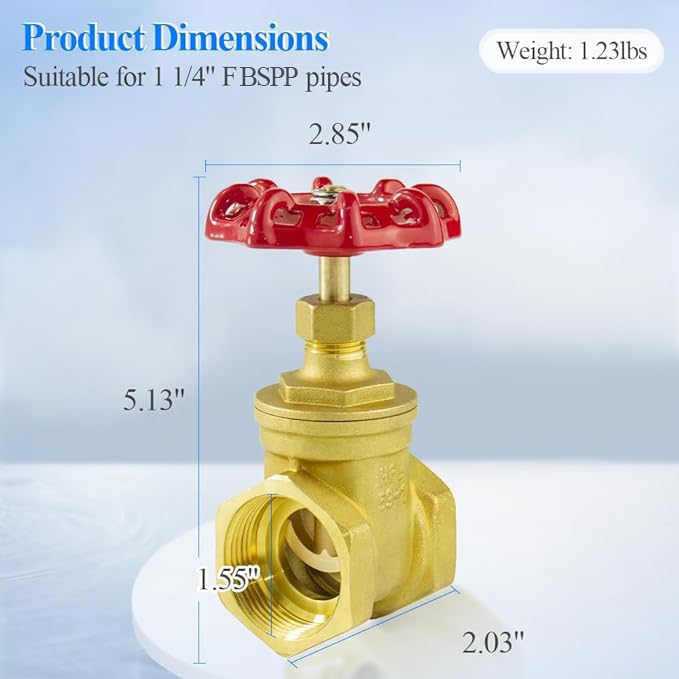 [Australia - AusPower] - WiseWater Brass Gate Valve,1 1/4" BSPP Rotating Sluice Valve Two-way Flow Manual Rotary Sluice Valve for Mechanical Equipment,HVAC and Industrial Plumbing Systems (DN32) 1/4"-BSPP 