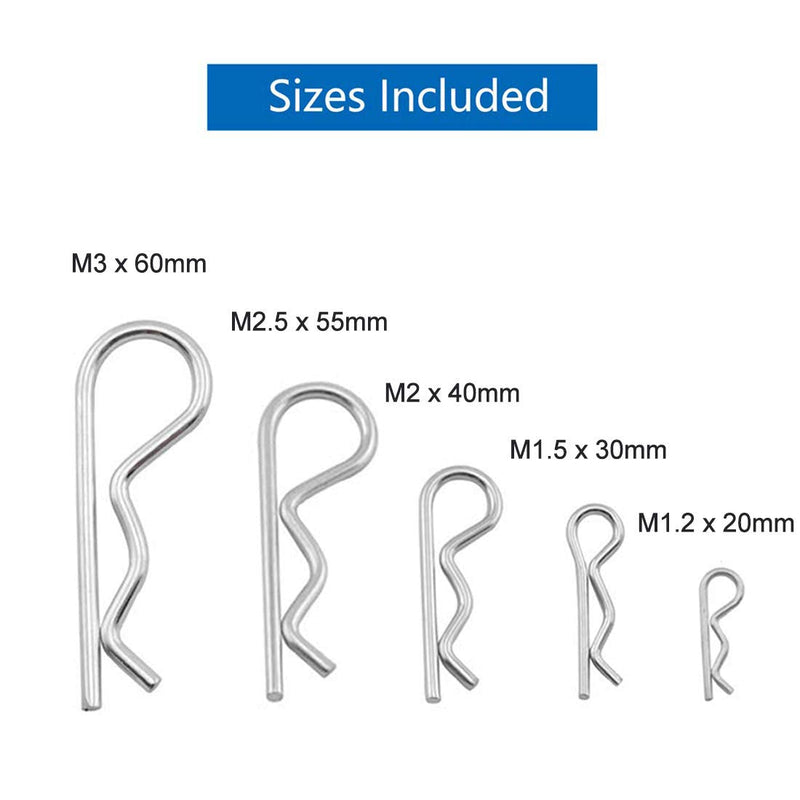 [Australia - AusPower] - 25 Pcs R Shaped Spring Cotter Pins Fastener Assortment Kit, Zinc Plated Steel Retaining Hair Pin for Hitch Pin Lock System - 5 Sizes 