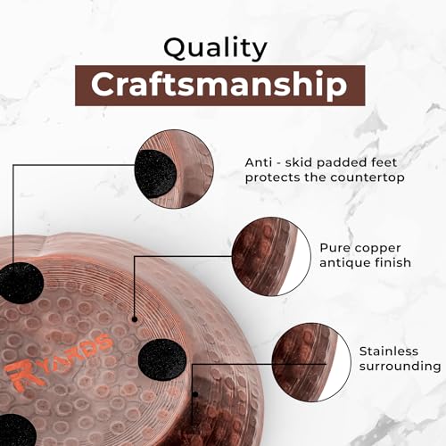 Copper Spoon Rest for Stove Top - Hammered Copper Utensil Holder & Kitchen Accessories - Farmhouse Rustic Utensil Holder for Countertop - Act as Coffee Bean Tray, Jewelry Dish