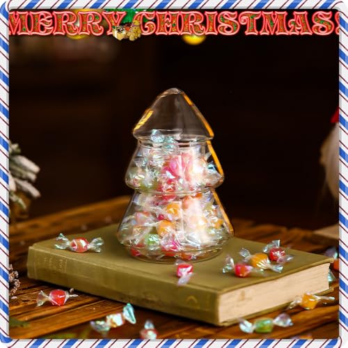 Sliner Christmas Tree Glass Candy Jar with Lid,5.71 x 3.94 Inch,Clear Clear 5.71 x 3.94 Inch
