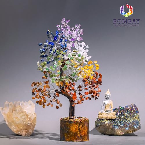 7 Chakra Crystal Tree of Life – Handmade Healing Gemstone Bonsai for Positive Energy, Prosperity & Home Décor – Good Luck Gift for Women, Mom, Office & Living Room Accent 7 Chakra Silver Wire