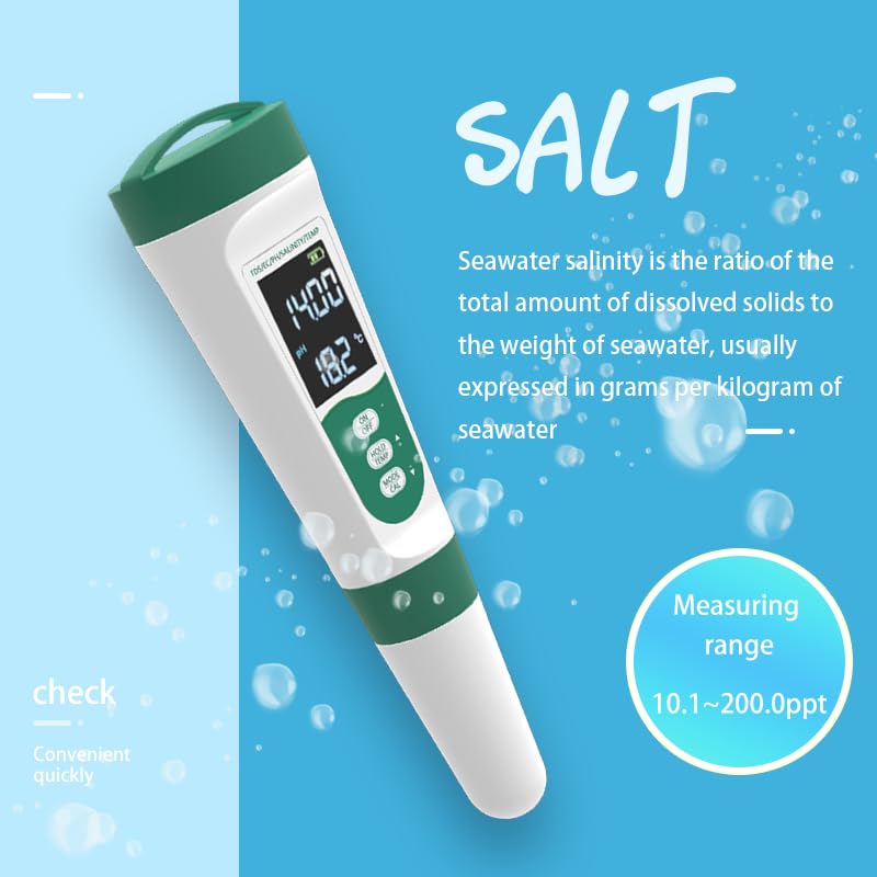 [Australia - AusPower] - 5-in-1 Water Quality Tester - TDS/PH/Temp/Salt/EC Meter - High-Precision Chip & Algorithm for Fast & Accurate Measurements - Ideal for Drinking, Tap, Well, Pool, Aquarium, Hydroponics 