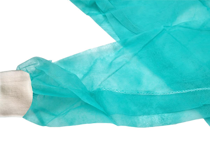 TIGA-MED Disposable Gown - Pack of 10 - Fleece Protective Gown with Jersey Cuffs, 130 x 155 cm, Green - MRSA Suitable - Visitor Gown for Clinic, Practice, Care & Laboratory