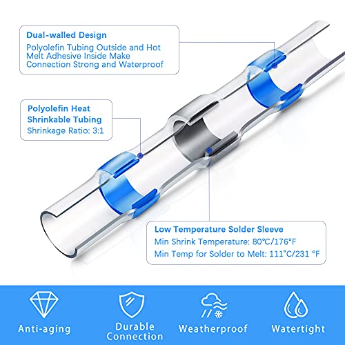 Kuject Cable Connectors, 120 Pieces Solder Connectors, Heat Shrink Tube Set, Waterproof Shrink Connector, Crimp Connector, Butt Connector, Shrink Ratio 3:1 Large - 330 pcs.