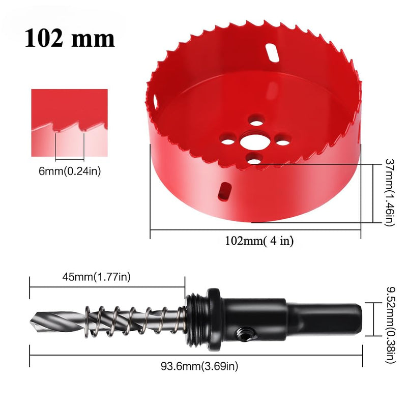 [Australia - AusPower] - EMSTAR 4 Inch M42 HSS Bi-Metal Hole Cutter, Triangular Shank Hole Saw Drill Bit with Spring, for Wood, Plywood, Plastic, Gypsum Board, Thin Metal Sheets 
