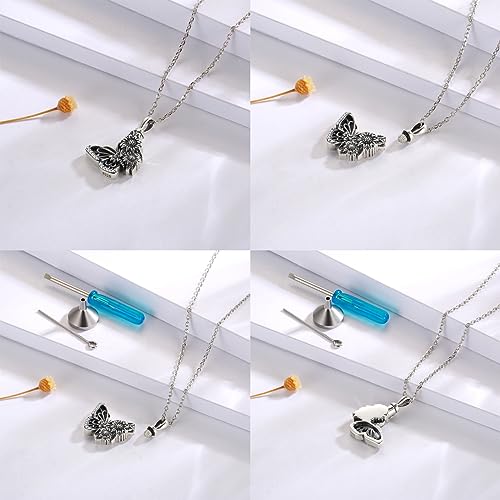 APOTIE Silver Butterfly Sunflower Urn Necklace - S925 Butterfly Ashes Keepsake Cremation Jewelry Memorial Gifts for Women Loss Loved One