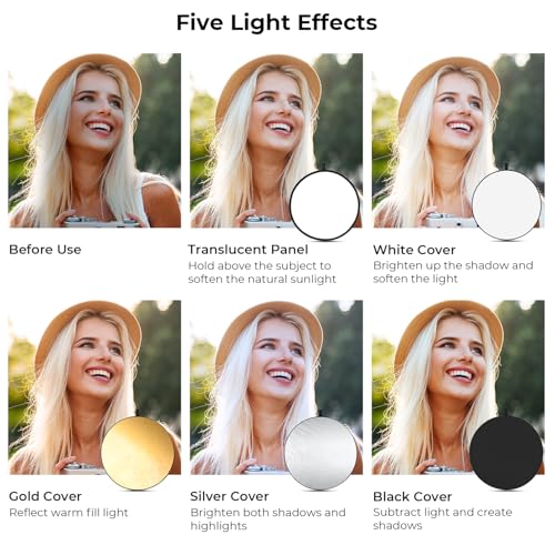 K&F CONCEPT 5-in-1 Light Reflector, 32" (80cm), Collapsible & Portable 32'' (80cm)