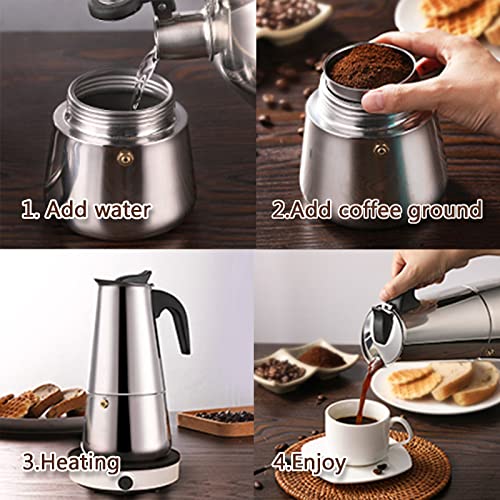 Coffee Pot, Stainless Steel Moka Pot Italian Coffee Maker 9 cup/15 OZ Stovetop Espresso Maker for Gas or Electric Ceramic Stovetop Camping Manual Cuban Coffee Percolator for Cappuccino or Latte Sliver（9cup/15oz）