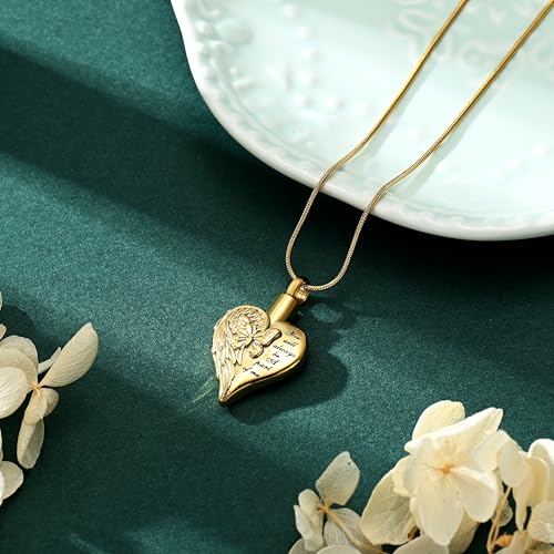 Love Heart Cremation Jewelry Urn Necklaces Butterfly Urn Necklaces for Ashes Memorial Keepsake Pendant for Women Men Gifts With Funnel Kit & Bag Gold