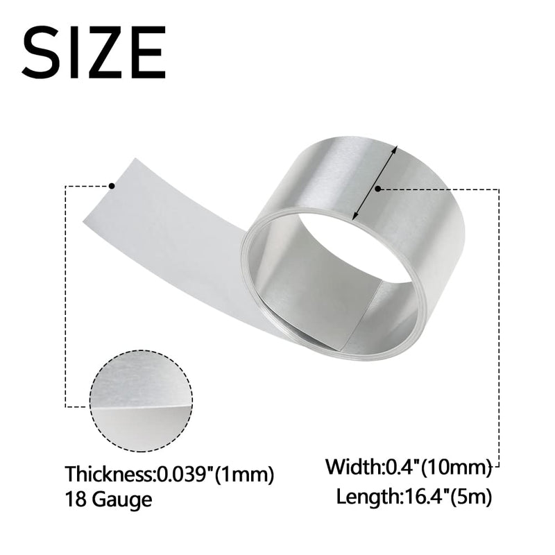 Feelers Aluminum Metal Foil Roll 1060 Grade 18 Gauge x 0.4 in x 16.4 Ft, Aluminum Metal Flashing Roll Sheet Strip for DIY Craft 1mm Thickness 10mm x 5M