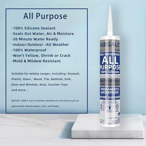 AIBGALE 4-pack clear silicone sealant caulk cartridges with adhesive caulking tool for indoor and outdoor use