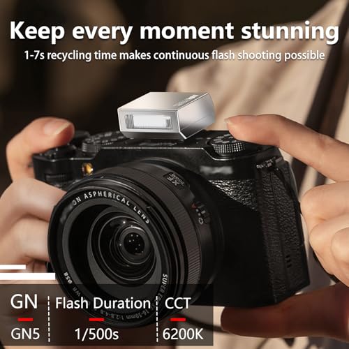 MEDALight New Aluminum F1s Mini Camera Flash for Ricoh GR3/GR3X/Fuji/Sony ZV1/Nikon/Canon/Olympus/Digital Film Cameras,Portable Hot Shoe Speedlite for DSLR Camera(Silver) Silver