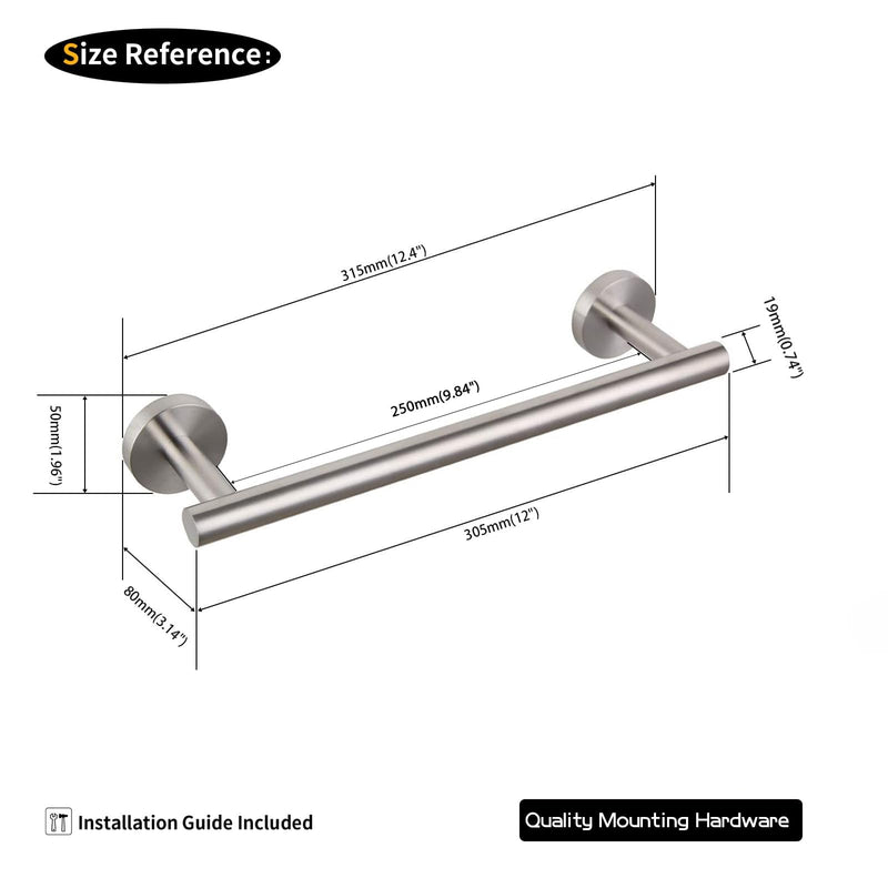 GERZ Contemporary 12-Inch Towel Bar Bath Hand Towel Holder Brushed Stainless Steel Wall Mounted Bathroom Organizer Brushed AG1101C30.5-LS 12 Inch (Pack of 1)