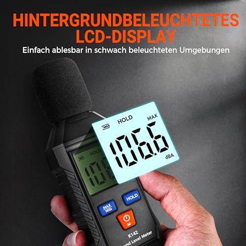 Decibel Digital Sound Level Meter (35-130 dB(A)) | Decibel Meter with LCD Display, MAX/MIN Data Storage, Portable Noise Meter for Residential Areas, Offices, Construction Sites, Factories