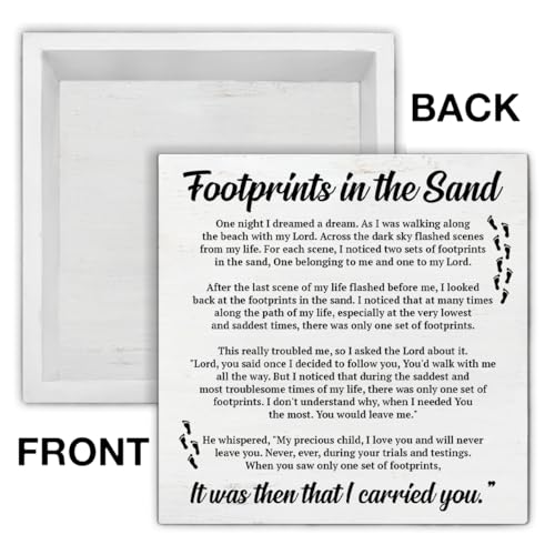 Footprints in the Sand Wood Block Sign Christian Religious Decorative Desk Sign Office Home Shelf Tabletop Decor 5 X 5 Inches