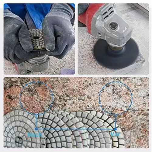 HIGHDRIL 100 mm Dry Diamond Polishing Disc, Pack of 8, for Granite, Stone, Marble | Pack of 8. (#50x3/100x2/200/400/800) diamond polishing pads with aluminum base backing pads for floor grinders or polishers 100mm KIT3