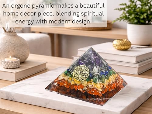 Amazing Gemstone Large Orgone Pyramid | Natural Chakra Pyramid Crystal | Flower of Life Orgonite Pyramid | Organ Pyramids Positive Energy Healing Flower of Life - S