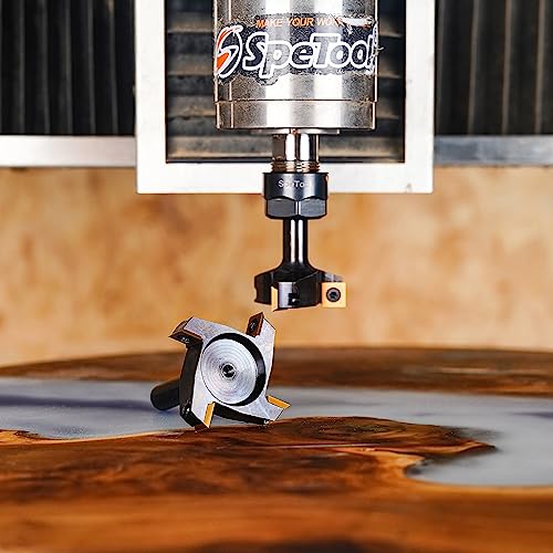 SpeTool Face Cutter 8 mm Shank 40 mm Face Milling Cutter for Routers Reversible Plates Spoilboard 4 Flutes CNC for Wood with ATS Coating Face cutter with ATS coating
