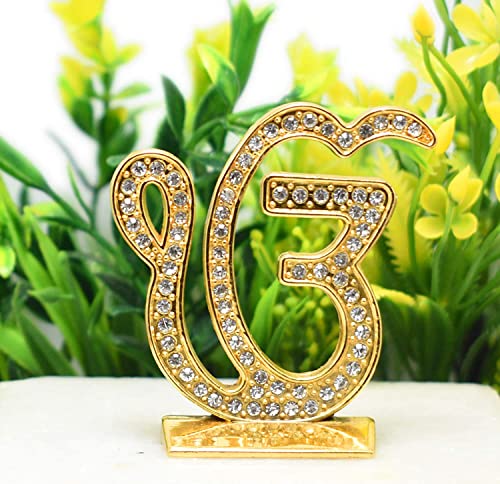 Targets Target Store Sikh Religious Symbol EK Onkar Studded Idol Ik Onkar Studded Gold Metal Statue for Car Dashboard Mandir Murti Temple Puja Home Decor Office Table Showpiece