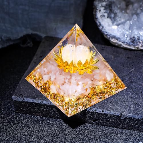 Orgone Pyramid Healing Crystals Set – Positive Energy Generator for Meditation, Focus & Emotional Balance. Home Office Spiritual Decor Gift (Rose Quartz) Rose Quartz