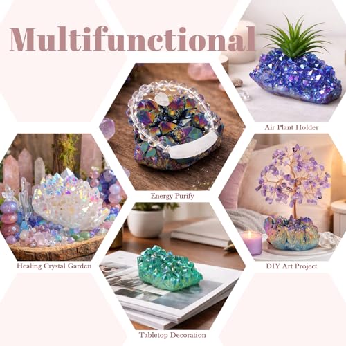 Nupuyai Titanium Coated Irregular Quartz Crystal Cluster Decor for Home Office Natural Druzy Rock Crystal Stone Specimen, Red 1.3-2.5" (35-130g)