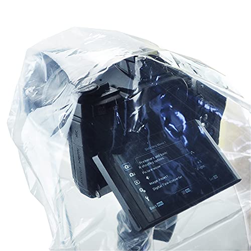 Kiorafoto 2 Pack Camera Rain Cover + Umbrella: Clear Sleeve with DSLR Mirrorless Camera Hot Shoe Umbrella, Waterproof, Polyethylene (PE), Black
