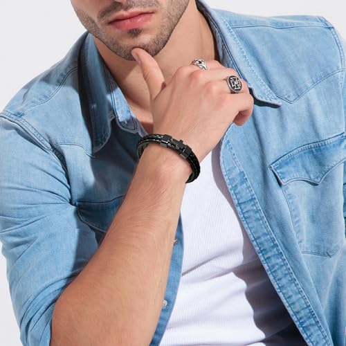 RIPFEVURN Cross Cremation Jewelry Black Urn Bracelet for Ashes for Women Men Memorial Ashes Leather Cuff Bangle Bracelet 8.66"
