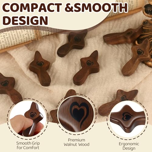 Encouragement Gift Wood Handheld Religious Pocket Cross My Heart Wooden Comfort Stress Relief Cross Fidget for Clutching, Clinging and Praying Walnut C 1