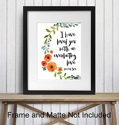 Love Bible Verse - Religious Christian Scripture Wall Art - Home Decor, Decoration for Bedroom, Living Room, Church - Romantic Gift for Women, Men, Couples, Anniversary - Green Orange 8x10 Picture