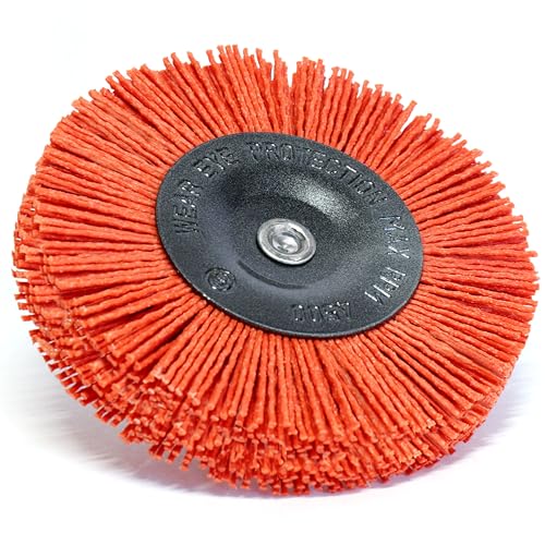 S&R Nylon Disc Brush Diameter 100 mm Hexagonal Shaft 1/4 Inch (6.35 mm) | Coarse, with coarse nylon wire nylon brush aggressive, wire brush grinding attachment Red Coarse Coarse-grain nylon wire