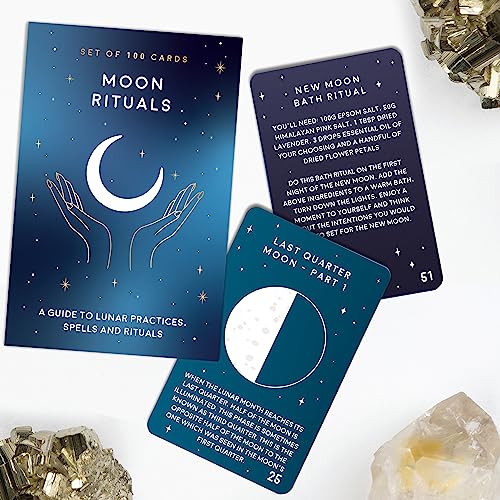 Gift Republic 100 Moon Ritual Cards | Self Care Practices, Spells, Affirmations, Blue
